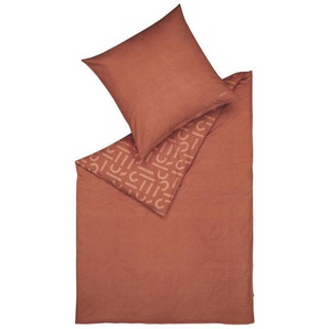 Esprit Wendebettwäsche E-ScatterBig-F, Dunkelorange, Terracotta, Textil, Schriftzug, 135x200 cm, Oeko-Tex® Standard 100, angenehm wärmend, bügelleicht, schadstoffgeprüft, samtiger Griff, weiche und anschmiegsame Oberfläche, hautfreundlich, atmungsaktiv,