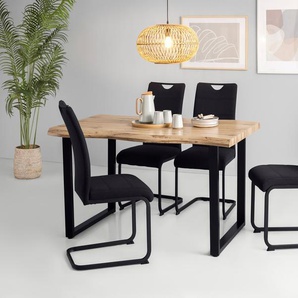 Essgruppe HELA GISELLE Sitzmöbel-Sets braun (wildeiche, schwarz, schwarz) Essgruppen U-Gestell, Tischplatte mit Baumkante, Belastbarkeit Stuhl 120 KG