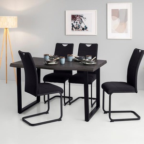 Essgruppe HELA GISELLE Sitzmöbel-Sets grau (grau, schwarz, schwarz) Essgruppen U-Gestell, Tischplatte mit Baumkante, Belastbarkeit Stuhl 120 KG