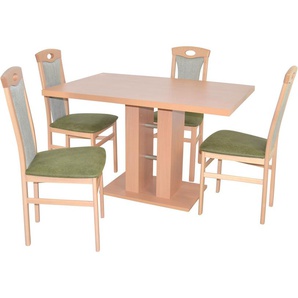 Essgruppe HOFMANN LIVING AND MORE 5tlg. Tischgruppe Sitzmöbel-Sets Gr. B/H/T: 45 cm x 95 cm x 48 cm, Polyester, grün (buche, nachbildung, grün, buche, nachbildung) Essgruppen Stühle montiert
