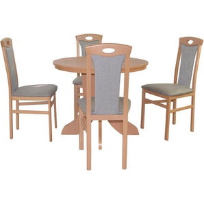 Essgruppe HOFMANN LIVING AND MORE 5tlg. Tischgruppe Sitzmöbel-Sets Gr. B/H/T: 45 cm x 95 cm x 48 cm, Polyester, Einlegeplatte, grau (buche, nachbildung, grau, buche, nachbildung) Essgruppen Stühle montiert