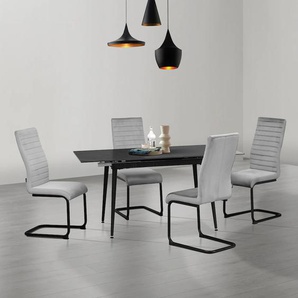 Essgruppe HOME AFFAIRE Elbach Keramiktisch Freischwinger Sitzmöbel-Sets Gr. Synchron-Auszug, grau (schwarz/hellgrau) Tisch ausziehbar 120-160 cm Esszimmer Tischgruppe