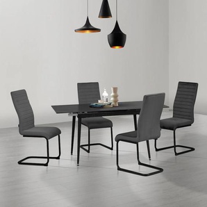 Essgruppe HOME AFFAIRE Elbach Keramiktisch Freischwinger Sitzmöbel-Sets Gr. Synchron-Auszug, schwarz (schwarz/anthrazit) Tisch ausziehbar 120-160 cm Esszimmer Tischgruppe