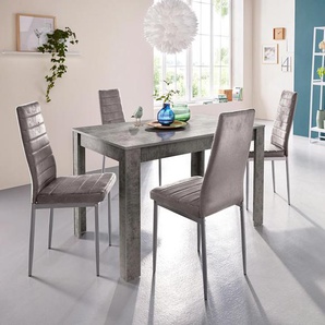 Essgruppe INOSIGN mit Tisch und 4 Stühlen, grau (hellbeton, hellgrau), B:120cm, Sitzmöbel-Sets, Tischbreite 120 cm Esszimmer Set, Tischgruppe