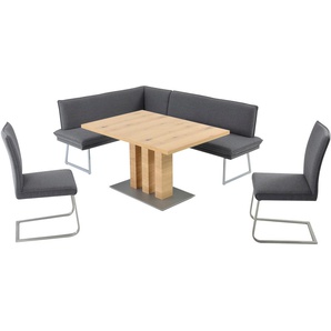 Essgruppe K+W KOMFORT & WOHNEN Santos III Sitzmöbel-Sets Gr. B/H/T: 158 cm x 86 cm x 205 cm, Flachgewebe Q2 2250, Ansteckplatte, Langer Schenkel rechts, grau Essgruppen gepolsterte Eckbank und Stühle, langer Schenkel rechts oder links