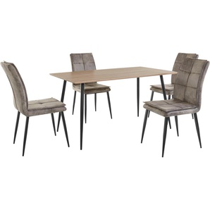 Essgruppe LEONIQUE Dino + Lima Sitzmöbel-Sets grau (grau, tisch 140 x 80 cm) Essgruppen Set, 5-tlg, Tisch in Eiche Optik und 4 Esszimmerstühlen