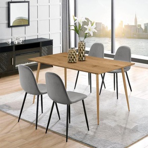 Essgruppe LEONIQUE Eadwine, TOPSELLER Tisch plus 4 Stühle, Sitzgruppe Sitzmöbel-Sets Gr. Eichefarbener Esstisch, grau (hellgrau) bestehend aus Esstisch 160 cm und 4 Esszimmerstühlen, Polsterstühlen