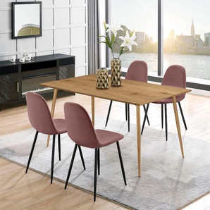 Essgruppe LEONIQUE Eadwine, TOPSELLER Tisch plus 4 Stühle, Sitzgruppe Sitzmöbel-Sets Gr. Eichefarbener Esstisch, rosa (altrosa) bestehend aus Esstisch 160 cm und 4 Esszimmerstühlen, Polsterstühlen