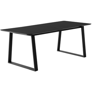 Esstisch HAMMEL FURNITURE Meza by Hammel Tische Gr. B/H/T: 210 cm x 73,5 cm x 100 cm, Einlegeplatten, schwarz (schwarz, schwarz) Esstische rund oval abgerundete Tischplatte MDF, Trapez Metallgestell, 2 Einlegeplatten