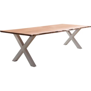 Esstisch HOME AFFAIRE Manhattan, beige (natur, weiß, natur), B:160cm H:77cm T:90cm, Tische, mit Massivholzplatte Akazie lackiert, Baumkantentisch im Landhaus Stil