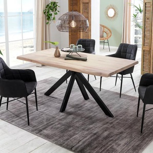 Esstisch HOME AFFAIRE Tristan Tische Gr. B/H/T: 160 cm x 77 cm x 90 cm, schwarz (white wash, schwarz, schwarz) Massivholz Wildeiche mit echter Baumkante