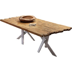 Esstisch SIT Tische Gr. B/H/T: 220 cm x 77 cm x 100 cm, 220 x 100 cm, beige (natur, antiksilber, natur) mit Bruchkante