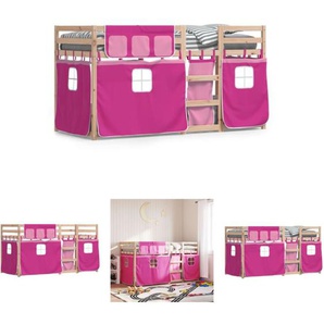 Etagenbett mit Vorhängen Rosa 90x190 cm Massivholz Kiefer - Betten & Bettgestelle - Rosa - The Living Store