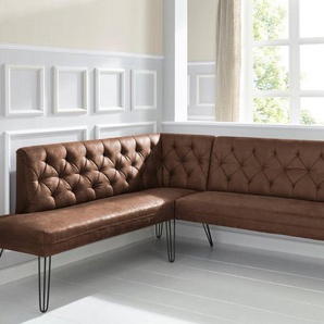 exxpo - sofa fashion Eckbank Doppio, Chesterfield Optik, komfortabel und bequem, hohe Designfüße, Frei im Raum stellbar