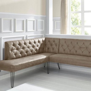 exxpo - sofa fashion Eckbank Doppio, Chesterfield Optik, komfortabel und bequem, hohe Designfüße, Frei im Raum stellbar