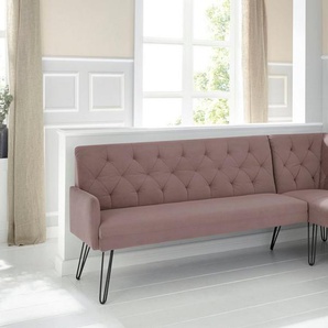 exxpo - sofa fashion Eckbank Doppio, Chesterfield Optik, komfortabel und bequem, hohe Designfüße, Frei im Raum stellbar