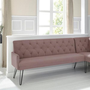 exxpo - sofa fashion Eckbank Doppio, Chesterfield Optik, komfortabel und bequem, hohe Designfüße, Frei im Raum stellbar