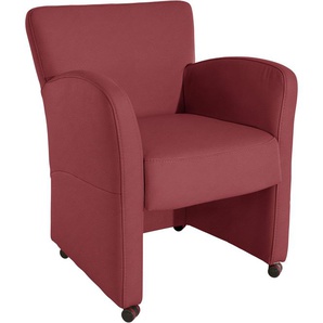 Sessel EXXPO - SOFA FASHION Cortado, Loungesessel auf Rollen, schmale Armlehnen, bequem Gr. NaturLEDER Madras, Sessel, B: 66cm, rot (bordeaux) Esszimmerstuhl Lederstuhl Polsterstuhl Sessel Breite 66 cm