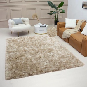 Fellteppich HOME AFFAIRE Dena, Hochflor Teppiche, kuschelig weich Teppiche Gr. B: 180cm, 60mm, L: 230cm, grau (taupe) Fellteppich Kunstfell, Uni-Farben, Wohnzimmer, Schlafzimmer, Esszimmer