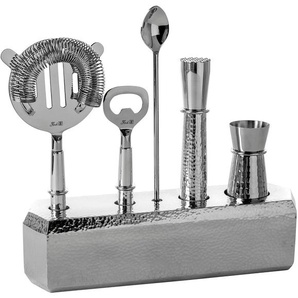 Fink Cocktail-Set NASSAU, Barzubehör, silberfarben, (Set, 6-tlg), mit feiner Hammerschlagstruktur