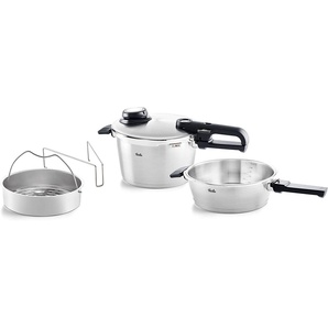 Fissler Schnellkochtopf Vitavit® premium Edelstahl Schnellkochtopf-Set 4-teilig, Edelstahl 18/10 (4-tlg), Verriegelungsanzeige, Einstellbares Abdampfen, Einstellbare Kochstufen