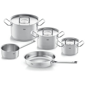 Fissler Topf-Set ORIGINAL-PROFI COLLECTION® Edelstahl-Topfset, Edelstahl 18/10 (8-tlg., je 1 Kochtopf 16/20/24 cm, Stielkasserolle 16 cm, Pfanne 24 cm), mit breitem Schüttrand, Kaltmetallgriffen. Made in Germany