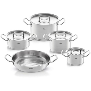 Fissler Topf-Set ORIGINAL-PROFI COLLECTION® Edelstahl-Topfset, Edelstahl 18/10 (9-tlg., Bratentopf 20 cm, je 1 Fleischtopf 16/20/24 cm, Servierpfanne 28 cm), mit breitem Schüttrand, Kaltmetallgriffen. Made in Germany