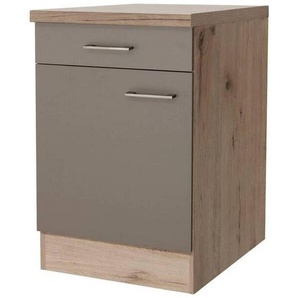 FlexWell Küchenunterschrank, Champagner, Eiche San Remo, Metall, 1 Fächer, 1 Schubladen, einzeln stellbar, 60x86x57 cm, Made in Germany, individuell planbar, Küchen, Küchenmöbel, Küchenschränke, Küchenunterschränke