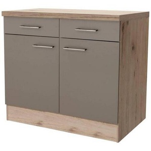 FlexWell Küchenunterschrank, Champagner, Eiche San Remo, Metall, 1 Fächer, 2 Schubladen, einzeln stellbar, 100x86x57 cm, Made in Germany, individuell planbar, Küchen, Küchenmöbel, Küchenschränke, Küchenunterschränke