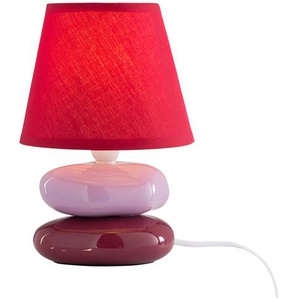 levelone Tischlampe rot mit Keramikfuß, Stoffschirm ¦ mehrfarbig ¦ Maße (cm): H: 23  Ø: 15