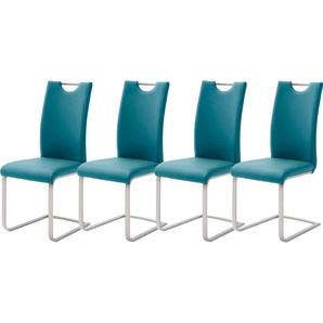 Freischwinger MCA FURNITURE Paulo Stühle Gr. B/H/T: 42cm x 103cm x 55cm, 4er Set, Kunstleder Lederoptik, Edelstahl, blau (petrol + edelstahl gebürstet) Stuhl belastbar bis 120 kg