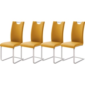 Freischwinger MCA FURNITURE Paulo Stühle Gr. B/H/T: 42cm x 103cm x 55cm, 4er Set, Kunstleder Lederoptik, Edelstahl, gelb (curry + edelstahl gebürstet) Stuhl belastbar bis 120 kg