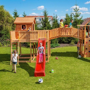 FUNGOO Spielturm MAXI SET JOYFUL CASTEL, mit Schaukel & Rutsche, Klettererweiterung, Spielhaus, Sandkasten