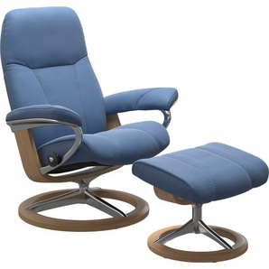 Fußhocker STRESSLESS Consul Hocker Gr. Gr. B/H/T, Material Bezug, Gestell, blau (lazuli blue) mit Signature Base, Gestell Eiche