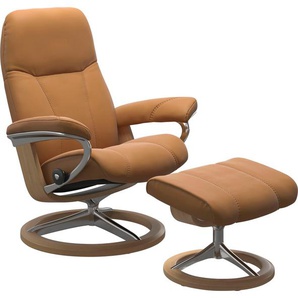 Fußhocker STRESSLESS Consul Hocker Gr. Gr. B/H/T, Material Bezug, Gestell, braun (new caramel) mit Signature Base, Gestell Eiche