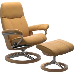 Fußhocker STRESSLESS Consul Hocker Gr. Gr. B/H/T, Material Bezug, Gestell, gelb (honey) mit Signature Base, Gestell Eiche