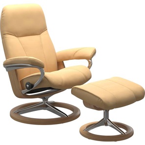 Fußhocker STRESSLESS Consul Hocker Gr. Gr. B/H/T, Material Bezug, Gestell, gelb mit Signature Base, Gestell Eiche