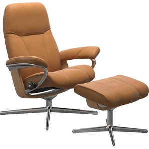 Fußhocker STRESSLESS Consul Hocker Gr. Gr. B/H/T, Material Bezug, Material Gestell, braun (new caramel) mit Cross Base, Größe S, M & L, Holzakzent Eiche