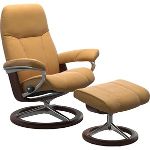 Fußhocker STRESSLESS Consul Hocker Gr. Maße B/H/T, Material Bezug, Material Gestell, gelb (honey) mit Signature Base, Gestell Braun