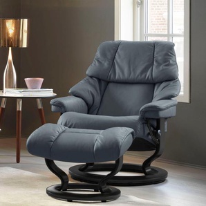 Fußhocker STRESSLESS Reno Hocker Gr. B/H/T: 55cm x 40cm x 41cm, Leder BATICK, Classic Base Schwarz, blau (atlantic blue batick) mit Classic Base, Gestell Schwarz