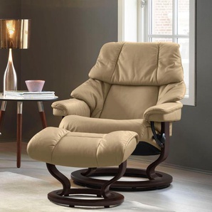 Fußhocker STRESSLESS Reno Hocker Gr. B/H/T: 55cm x 40cm x 41cm, Leder PALOMA, Classic Base Braun, beige (sand paloma) mit Classic Base, Gestell Braun