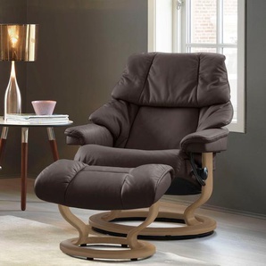 Fußhocker STRESSLESS Reno Hocker Gr. B/H/T: 55cm x 40cm x 41cm, Leder PALOMA, Classic Base Eiche, braun (chocolate paloma) mit Classic Base, Gestell Eiche