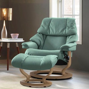 Fußhocker STRESSLESS Reno Hocker Gr. B/H/T: 55cm x 40cm x 41cm, Leder PALOMA, Classic Base Eiche, grün (aqua green paloma) mit Classic Base, Gestell Eiche