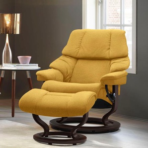 Fußhocker STRESSLESS Reno Hocker Gr. B/H/T: 55cm x 40cm x 41cm, ROHLEDER Stoff Q2 FARON, Classic Base Braun, gelb (yellow q2 faron) mit Classic Base, Gestell Braun