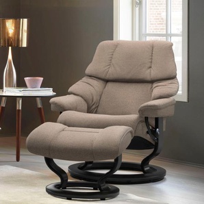 Fußhocker STRESSLESS Reno Hocker Gr. B/H/T: 55cm x 40cm x 41cm, ROHLEDER Stoff Q2 FARON, Classic Base Schwarz, beige (beige q2 faron) mit Classic Base, Gestell Schwarz