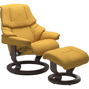 Fußhocker STRESSLESS Reno Hocker Gr. B/H/T: 55cm x 40cm x 41cm, ROHLEDER Stoff Q2 FARON, Classic Base Wenge, gelb (yellow q2 faron) mit Classic Base, Gestell Wenge