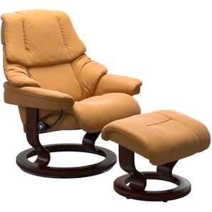 Fußhocker STRESSLESS Reno Hocker Gr. Gr. B/H/T, Material Bezug, Material Gestell, gelb (honey) mit Classic Base, Gestell Braun