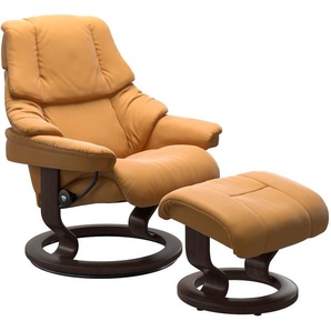 Fußhocker STRESSLESS Reno Hocker Gr. Gr. B/H/T, Material Bezug, Material Gestell, gelb (honey) mit Classic Base, Gestell Wenge