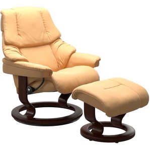 Fußhocker STRESSLESS Reno Hocker Gr. Gr. B/H/T, Material Bezug, Material Gestell, gelb mit Classic Base, Gestell Braun