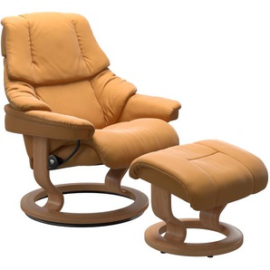 Fußhocker STRESSLESS Reno Hocker Gr. Maße B/H/T, Material Bezug, Material Gestell, gelb (honey) mit Classic Base, Gestell Eiche